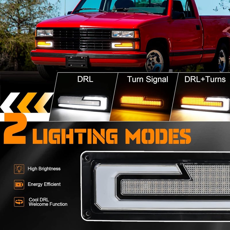 POVTOR مصابيح إشارة الانعطاف LED بديلة مع ضوء DRL الأبيض و ضوء الترحيب متوافقة مع 1988-1998 شيفروليه GMC C/K 1500 2500 3500 سيلفرادو تاهو سوبربان يوكون C10 - Image 2